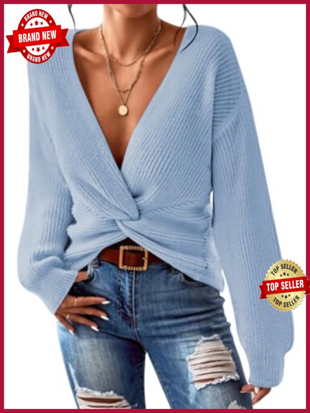 Women's Cropped V-Neck Twist Front Sweater Knit Pullover